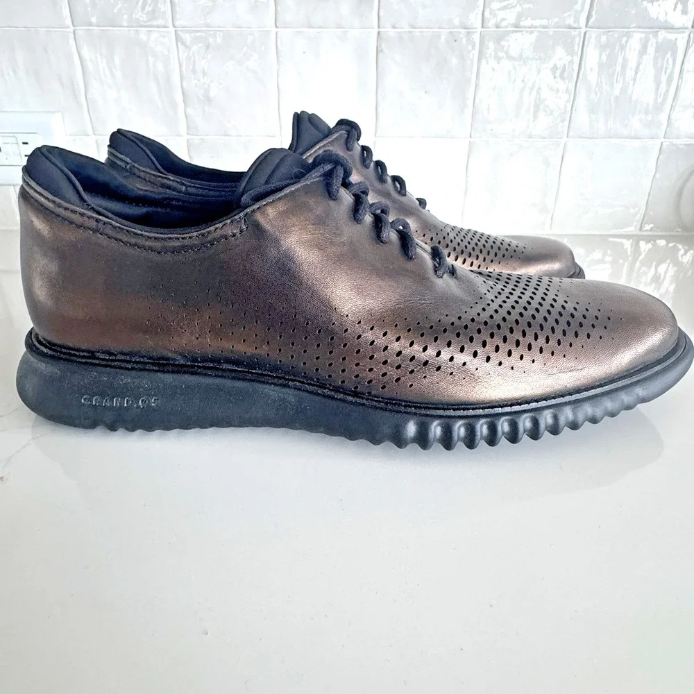 Cole Haan 2.Zerogrand Laser Wingtip Oxford Men 11.5 Bronze Metallic Leather Shoe